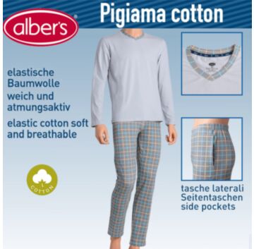 Pijama din bumbac, cu maneca lunga, pentru barbati - alber's COMPLETO PIGIAMA LUNGO (Art. 015 C1)