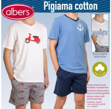 Pijama din bumbac, cu maneca scurta, pentru barbati - alber's COMPLETO PIGIAMA CORTO (Art. 016)