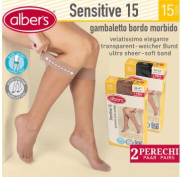 Sosete din dres 15 DEN lungi, cu elastic lejer, cutie cu 2 perechi - alber's SENSITIVE 15 (Art. 203)