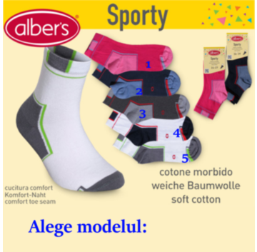 Ciorapi sport din bumbac pentru copii. Modelele vesele sunt usor de asortat. alber's Sporty