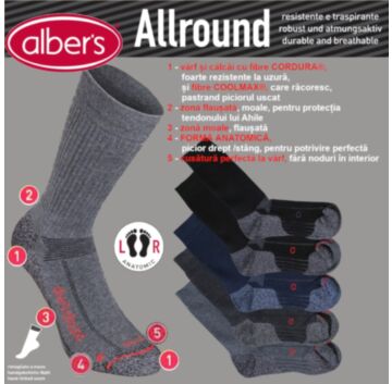 Ciorapi tehnici cu fibre COOLMAX®  & CORDURA® - alber's ALLROUND. Pentru confort maxim in timpul activitatilor fizice!

