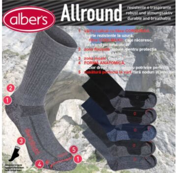 Ciorapi tehnici cu fibre COOLMAX®  & CORDURA® - alber's ALLROUND. Pentru confort maxim in timpul activitatilor fizice!

