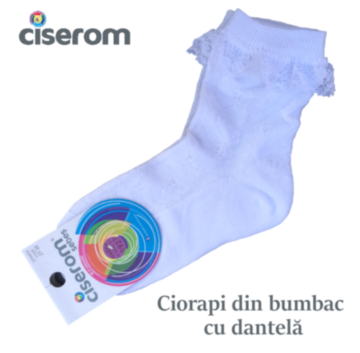 Ciorapi albi din bumbac cu dantela pentru fetite. Sunt eleganti